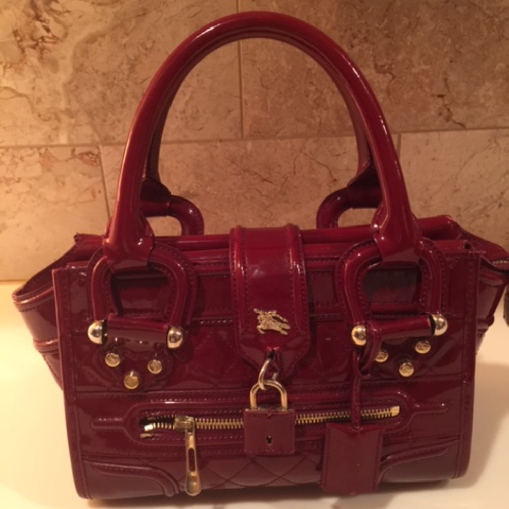 Burberry Patent Leather Quilted Mini Manor Handbag